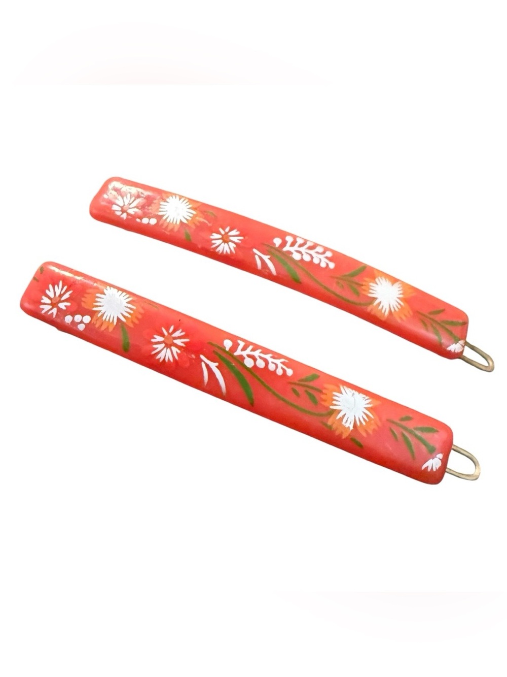 1970’s French Floral Hair Clips Barrettes in Red, 2.5” , Deadstock, Unworn